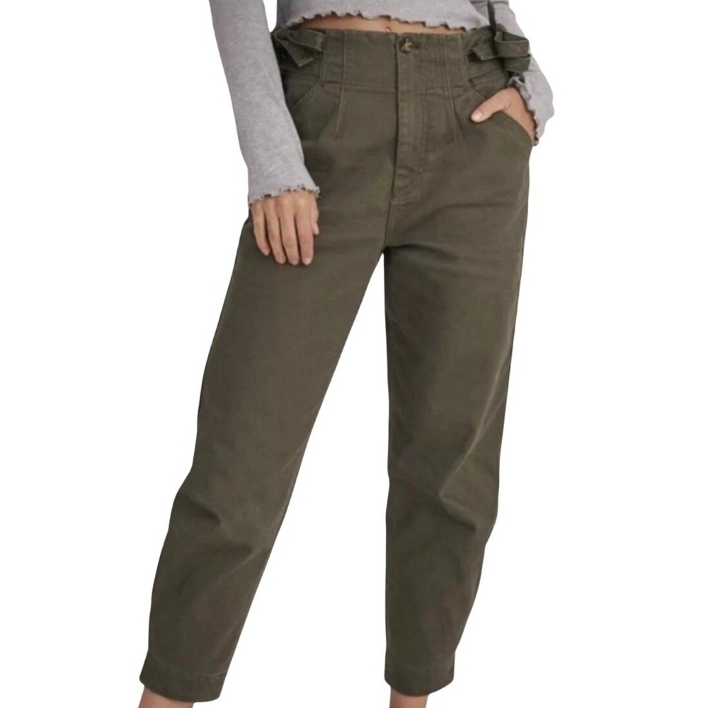 Something Navy Sydney Side Tie Olive High Waist Pleated Utility Pants Womens 8